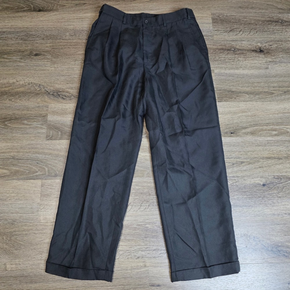 Claiborne Mens 34x29 Dress Pants Black Pleated Cuffed Tencel‎ Blend Trousers